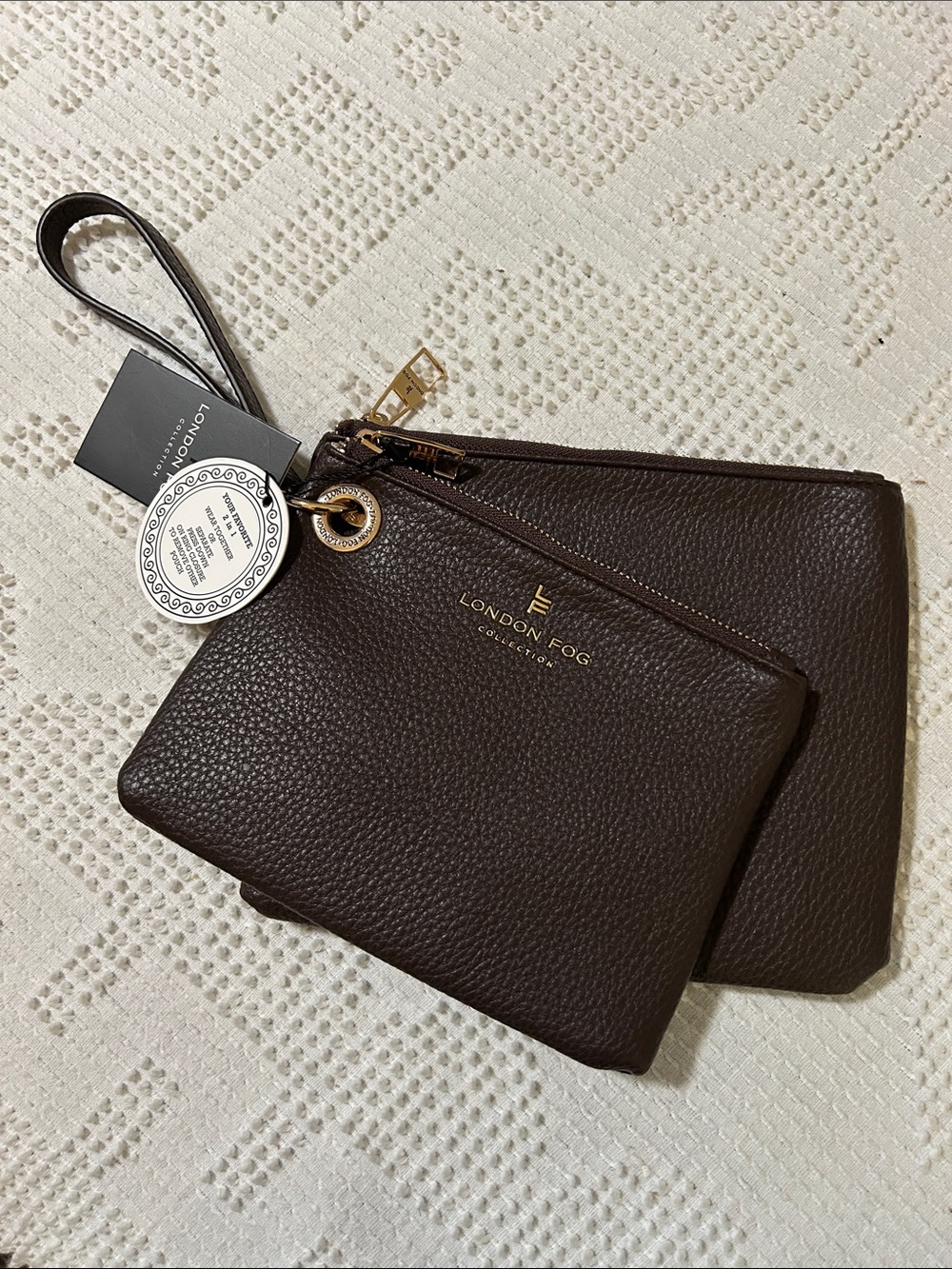 London Fog Dark Brown Pebbled Faux Leather pouch  Duo